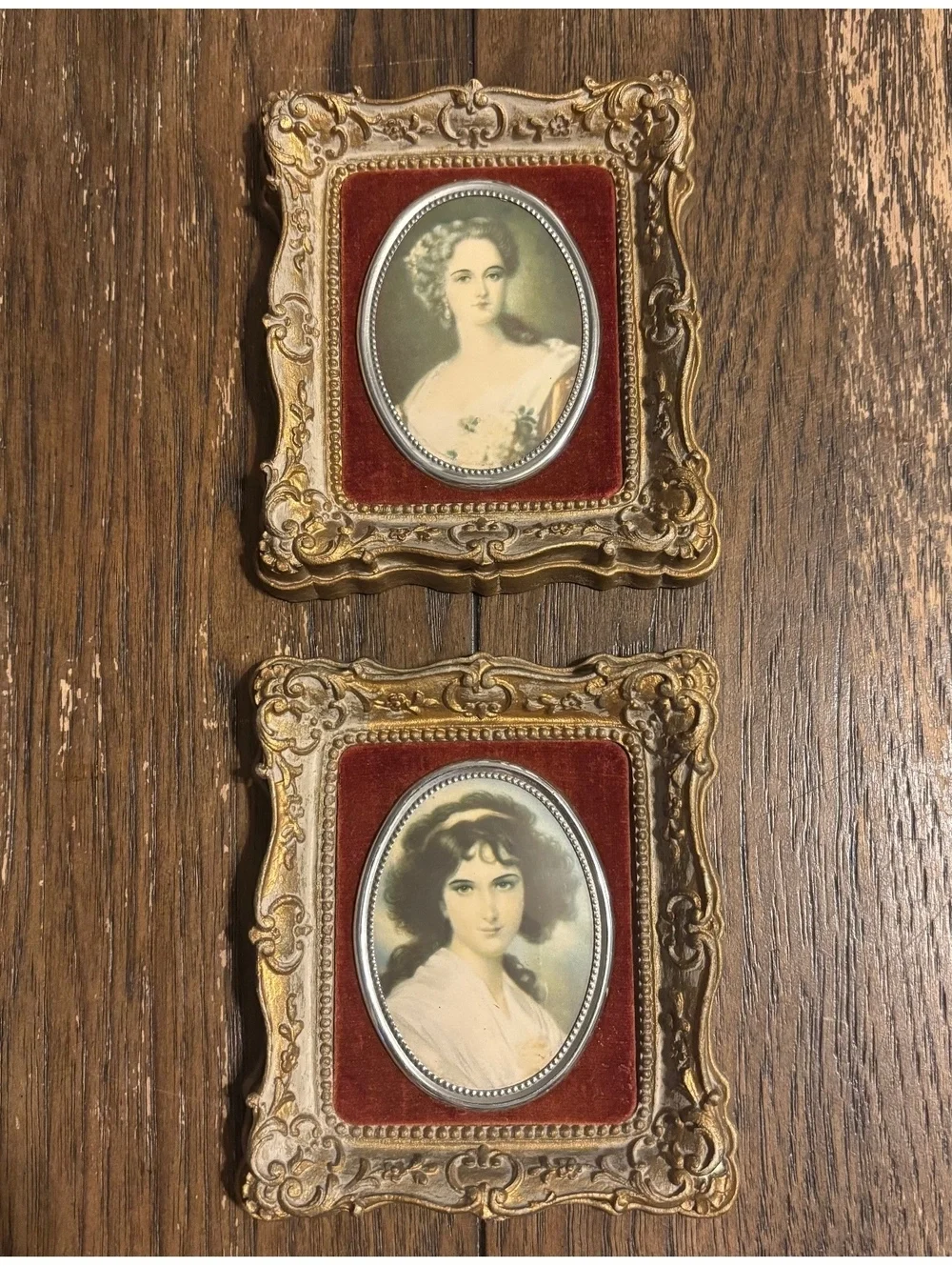 Vintage Mini Cameo Creations Pair Hubak Lady & Mrs Chaplin Plaster Frames
